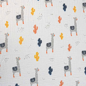 Xô muslin 2 lớp in nền trắng . 100% cotton. 135cm x 120gsm. 1kg ~ 6.1m