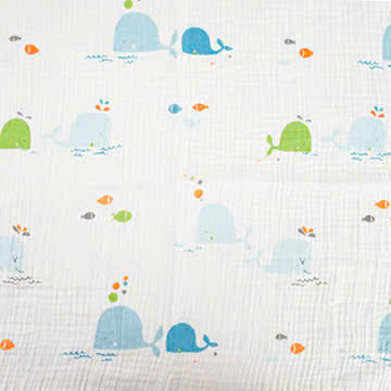 Xô muslin 2 lớp in nền trắng . 100% cotton. 135cm x 120gsm. 1kg ~ 6.1m
