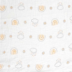 Xô muslin 2 lớp in nền trắng . 100% cotton. 135cm x 120gsm. 1kg ~ 6.1m